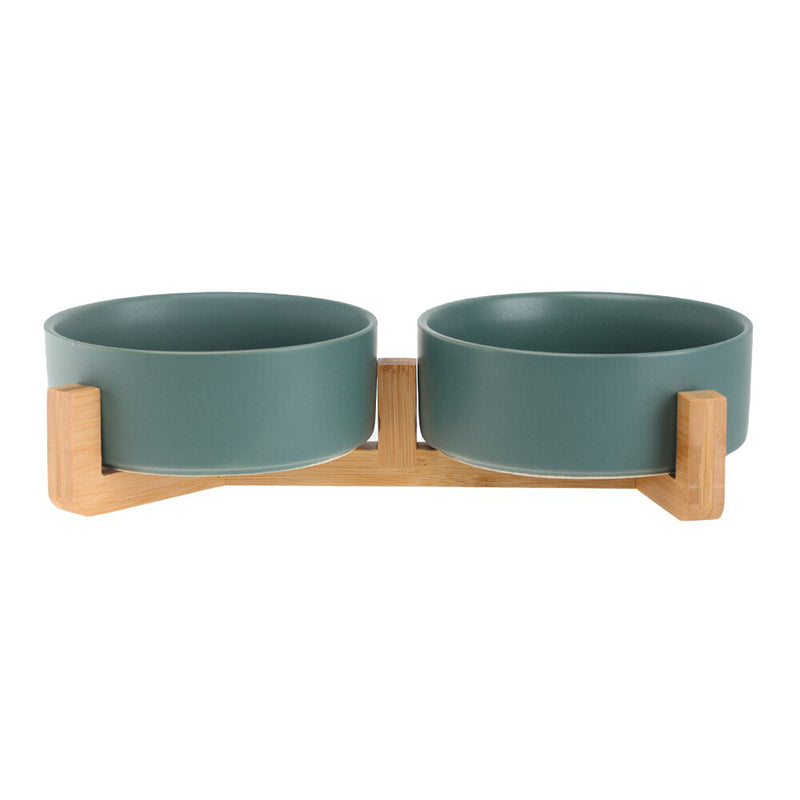 Ceramic Pet Bowl with Wooden Stand