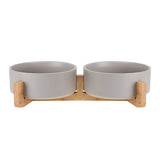 Ceramic Pet Bowl with Wooden Stand