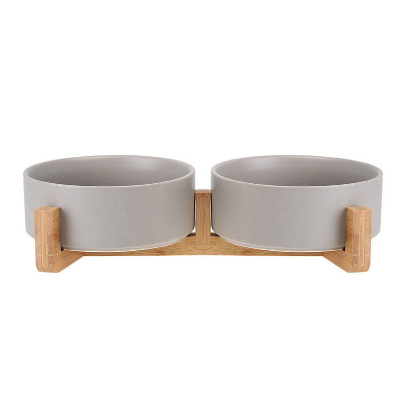 Ceramic Pet Bowl with Wooden Stand