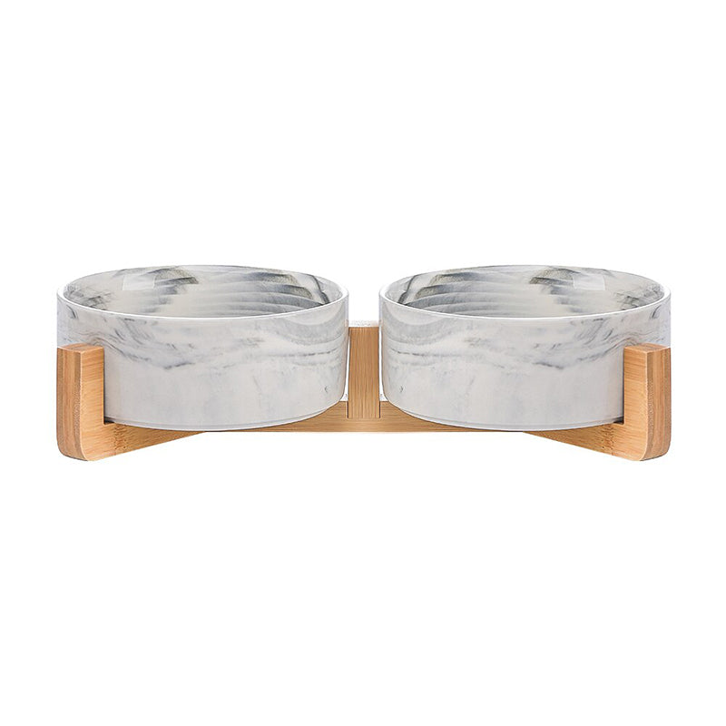 Ceramic Pet Bowl with Wooden Stand