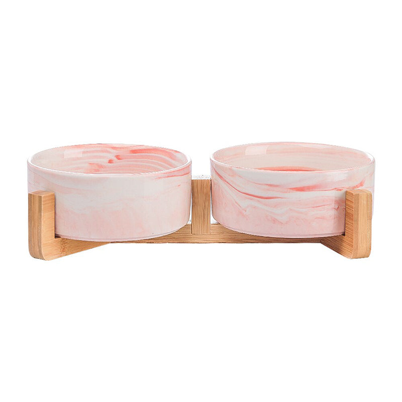 Ceramic Pet Bowl with Wooden Stand