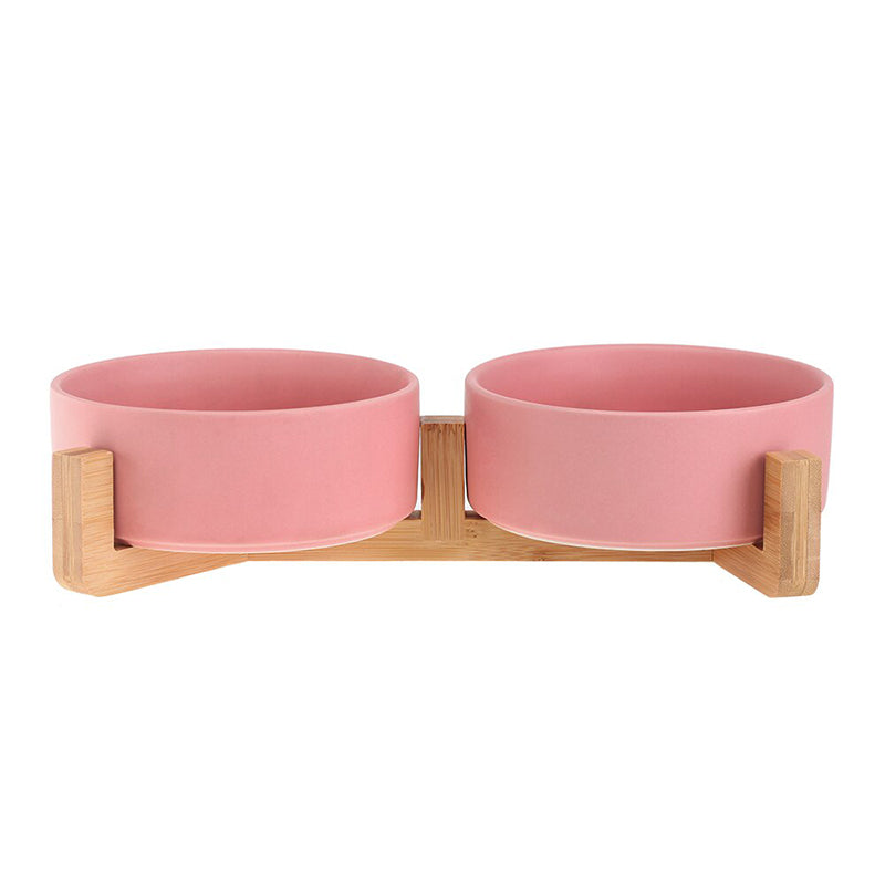 Ceramic Pet Bowl with Wooden Stand
