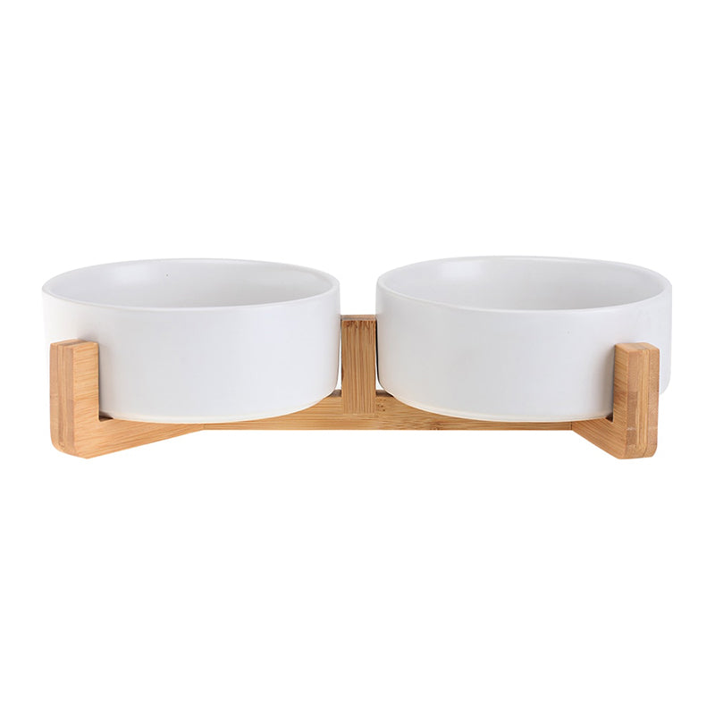 Ceramic Pet Bowl with Wooden Stand