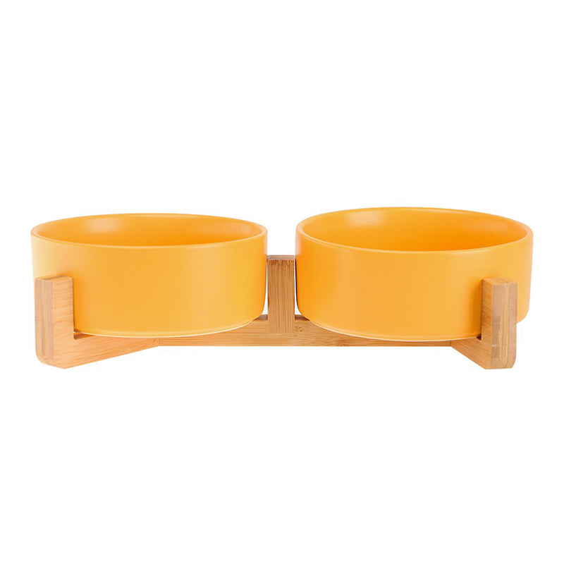 Ceramic Pet Bowl with Wooden Stand