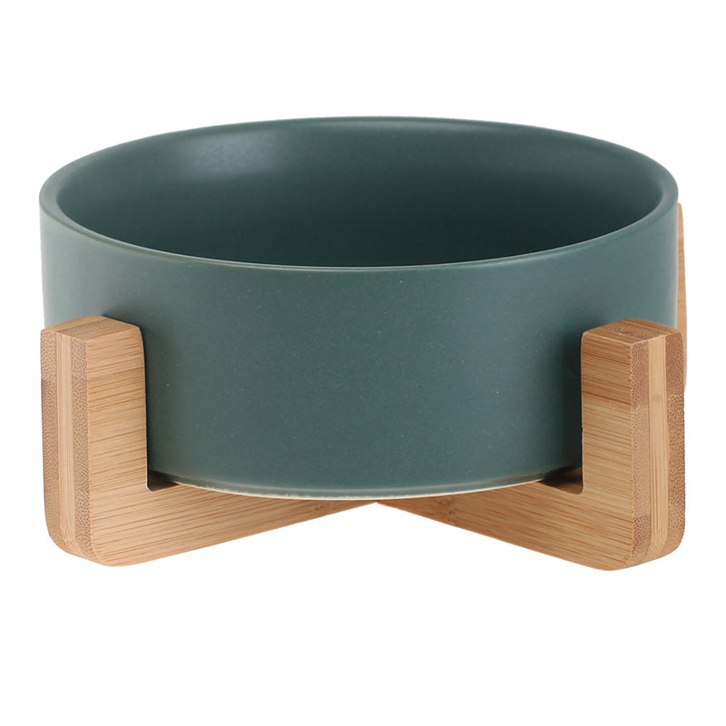 Ceramic Pet Bowl with Wooden Stand