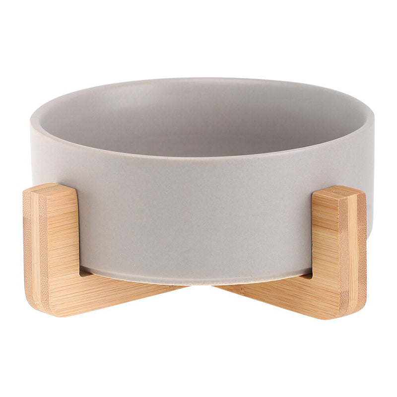Ceramic Pet Bowl with Wooden Stand