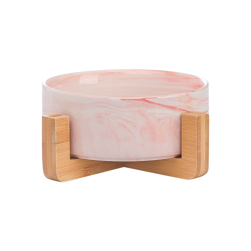 Ceramic Pet Bowl with Wooden Stand