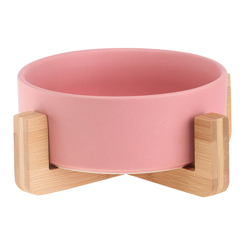 Ceramic Pet Bowl with Wooden Stand
