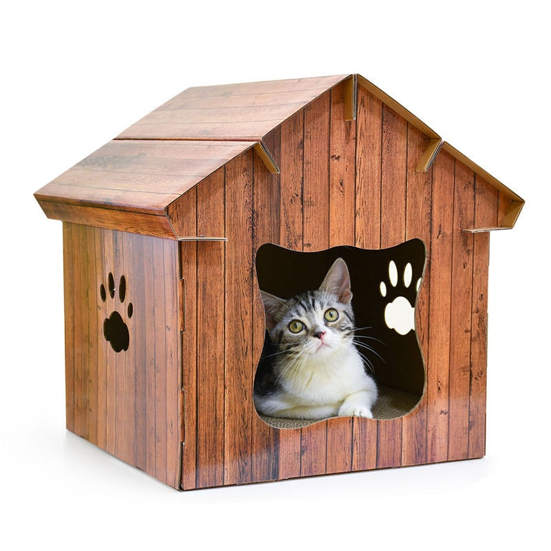 Foldable Pet House with Scratch Board
