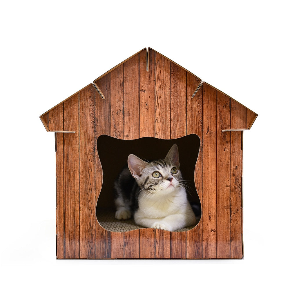 Foldable Pet House with Scratch Board