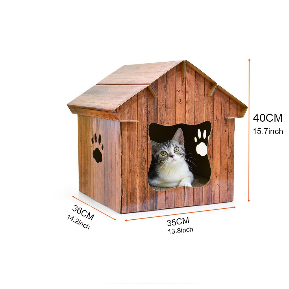 Foldable Pet House with Scratch Board