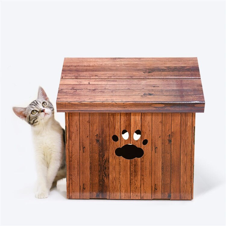 Foldable Pet House with Scratch Board
